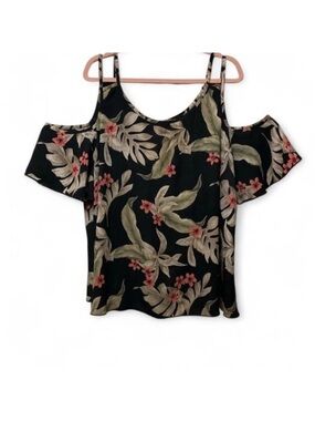 Floral Cold-Shoulder Camisole Top - Black